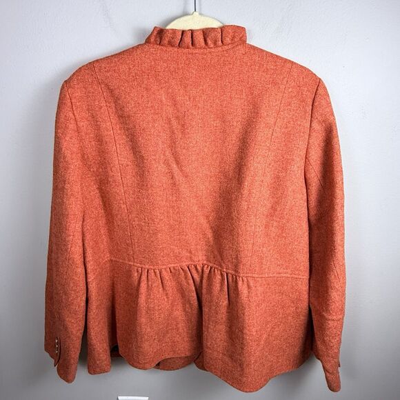 Talbot's Wool Blend Lined Blazer Coat Orange Lining EUC Size 14W Ruffles Button - Picture 2 of 8